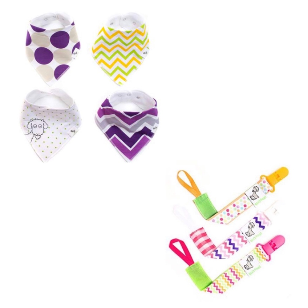 New 4 pack bib & 3 pack pacifier clip set